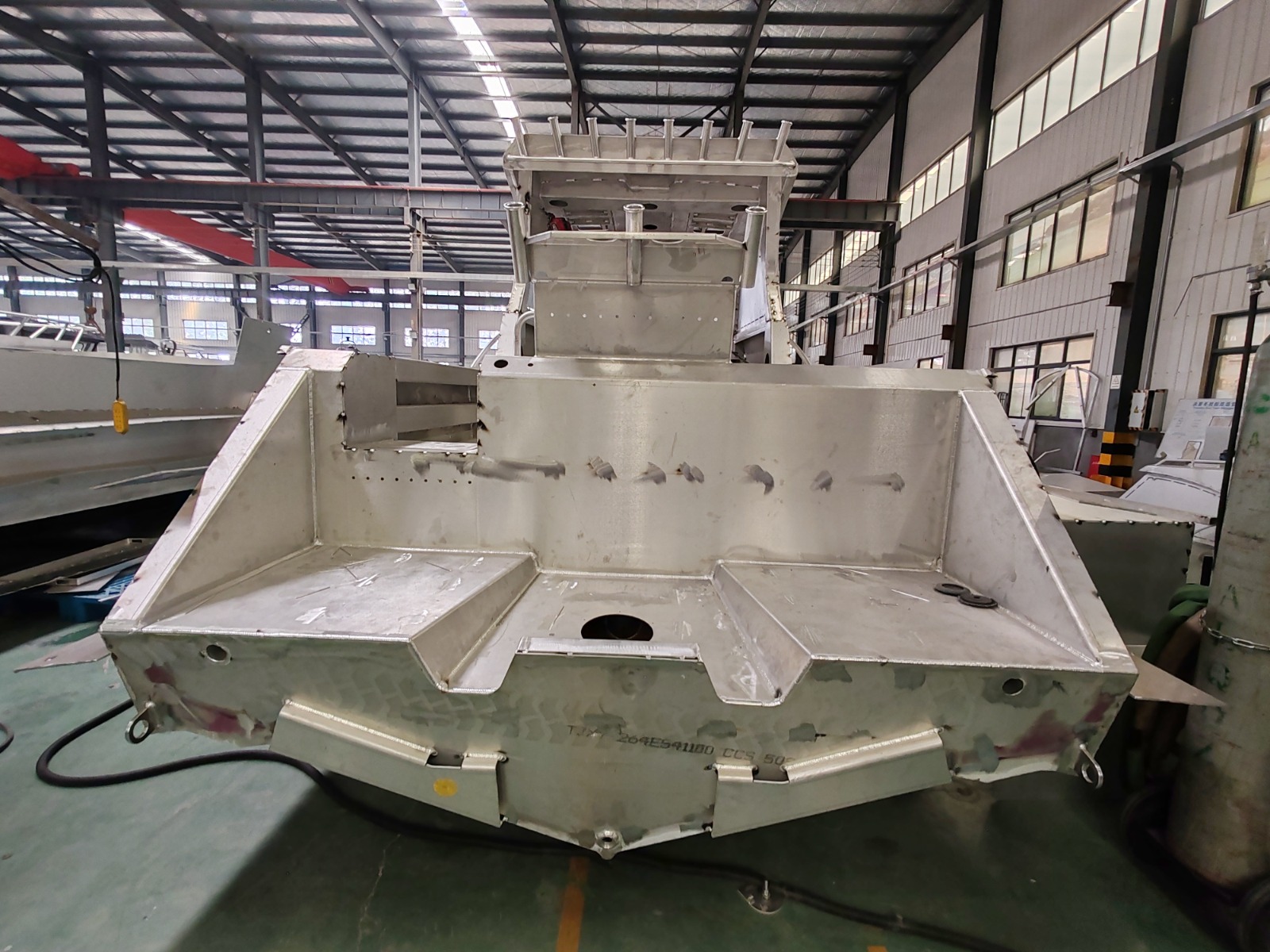 Bare aluminium hull before paint